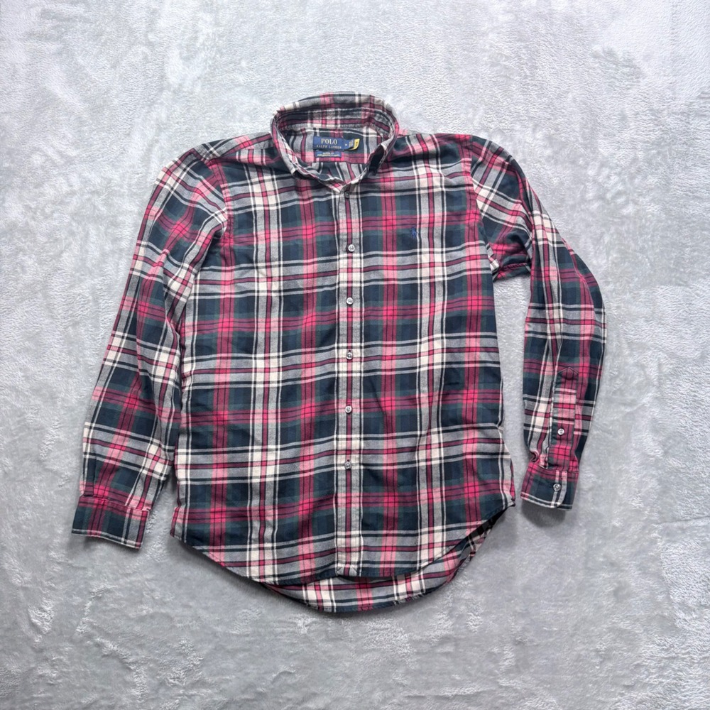 Polo Ralph Lauren Performance Flannel Shirt Mens‎ Medium Red Navy Plaid